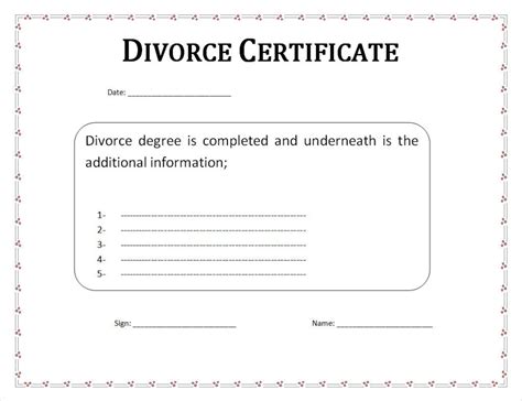 Printable Divorce Certificate Template