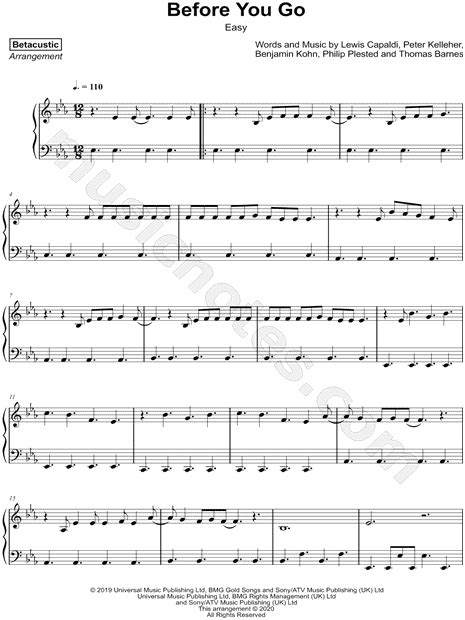 Betacustic Before You Go Sheet Music Piano Solo In Eb Major Download And Print Sku Mn0209063