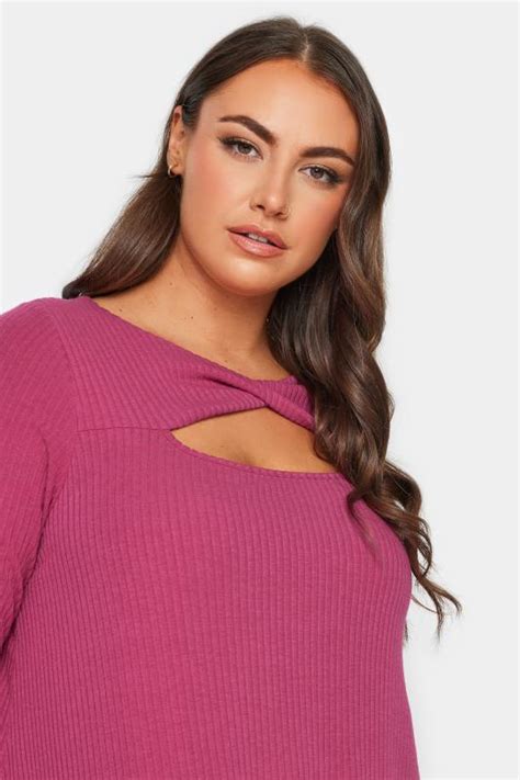 Yours Plus Size Pink Twisted Front Ribbed Top Yours Clothing