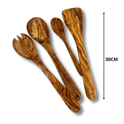 Ensemble Cuillère Fourchette et Spatule en Bois dOlivier ILEYCOM