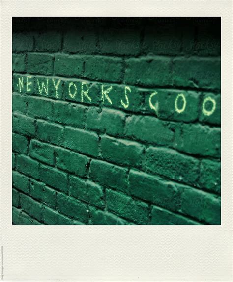 Old Polaroid Snapshot Print Of A Green Brick Wall With New York S Cool