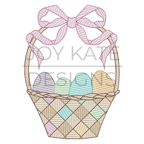 Gingham Easter Basket Sketch Embroidery Design Joy Kate Designs