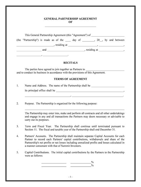 Simple Partnership Agreement Fill Online Printable Fillable Blank