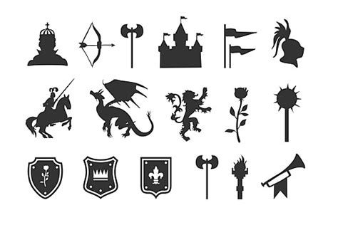 Silhouette Clip Art Depicting Medieval Heraldry Symbols And Elements ...