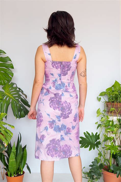 60s Purple Floral Cocktail Dress W Matching Coat Etsy