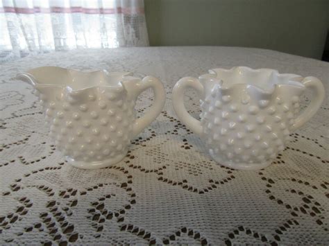 Vintage Fenton Crimped Hobnail White Milk Glass Cream Pitcher And Sugar Bowl Antique Price