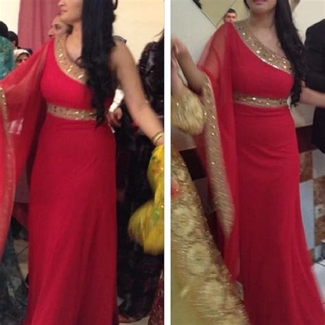 Custom Made One Long Sleeve Red Prom Dresses India Saree Evening Dress