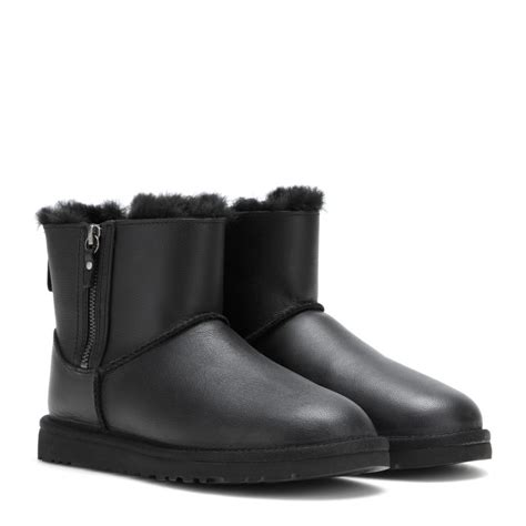 Ugg Classic Mini Double Zip Leather Ankle Boots In Black Lyst