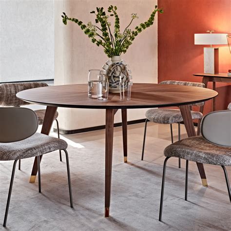 Contemporary Round Walnut Dining Table Set Juliettes Interiors