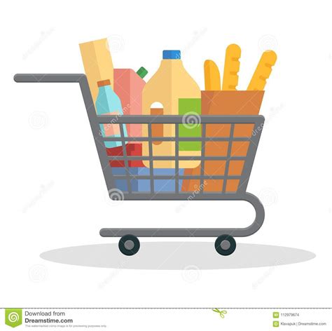 Shopping Trolley Full Of Food Stock Vector Illustration Of Customer