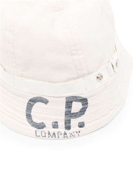 C P Company Logo Print Cotton Bucket Hat Neutrals Farfetch