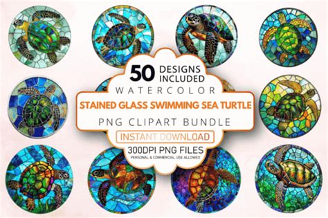 Stained Glass Swimming Sea Turtle Graphic By Allisonsuns · Creative Fabrica