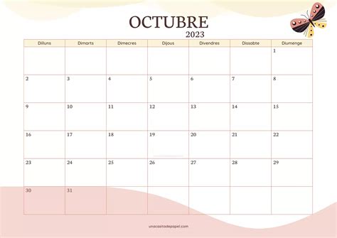 Gratis Descarga El Calendario Octubre Para Imprimir En Pdf Que