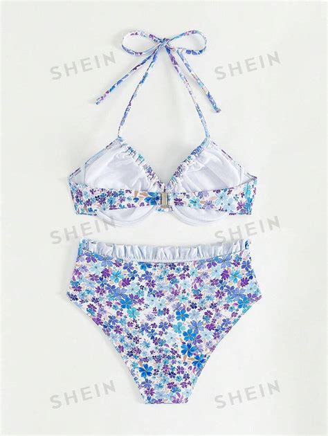 SHEIN Swim Ensemble de bikini imprimé intégral Summer Beach ras du cou