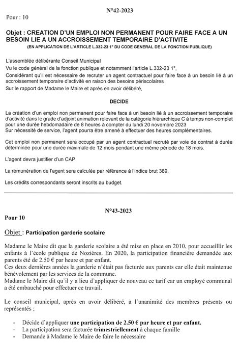 Nozières procès verbal de la réunion du conseil municipal du 14