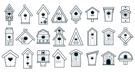 Big Set Of Black And White Birdhouse Icons Isolated On White Background