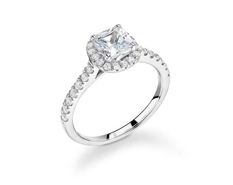 18k White Gold Cushion Cut Halo Diamond Engagement Ring Pave Set