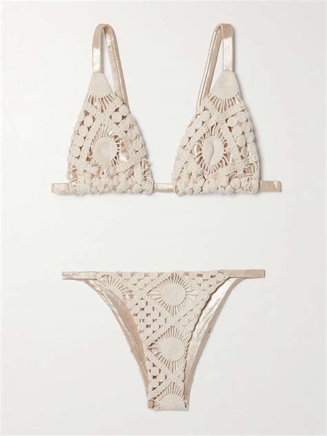 SARA CRISTINA Sun Crocheted Cotton And Metallic Triangle Bikini NET A PORTER
