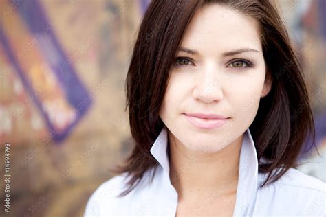 Beautiful Brunette In A Collared Shirt Stock Photo Adobe Stock