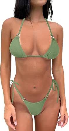 Amazon Thong Bikini Set Women Halter String Bikini Cheeky Sexy Two Piece Swimsuit