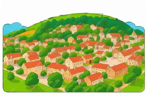 dibujo de una aldea  arboles  casas vector premium