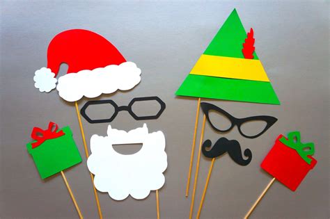 Christmas Photo Booth Props 8 Piece Set Of Photobooth Props Etsy Christmas Party Prop