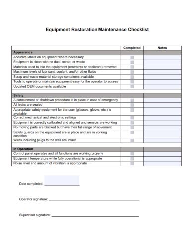 FREE 10 Equipment Maintenance Checklist Samples Heavy Preventive