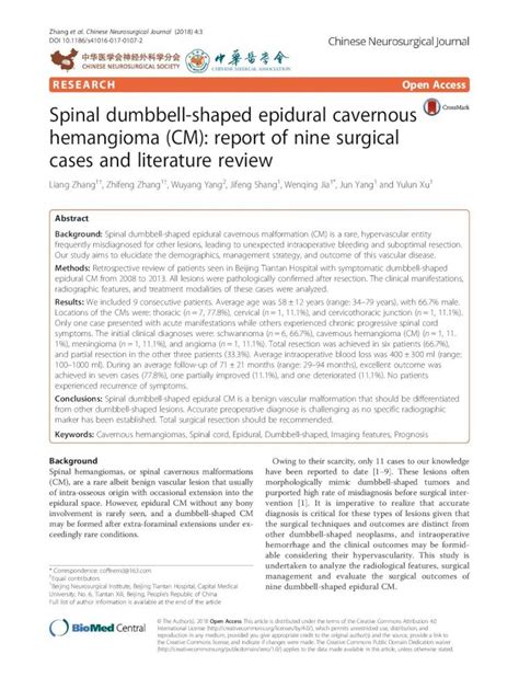 Pdf Spinal Dumbbell Shaped Epidural Cavernous Hemangioma Cm 1