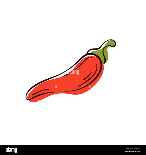 Whole Red Hot Pepper Red In Flat Style Vintage Design For Print Menu Vegetable Store