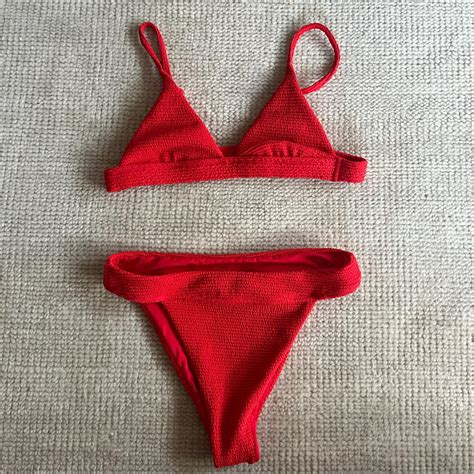 NEVER WORN Pacsun Red Smocked Bikini Set Both Depop