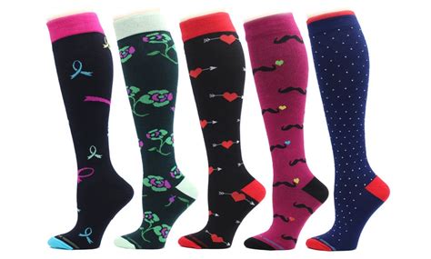 Rexx Fun Design Knee High Compression Socks 5 Pairs Groupon