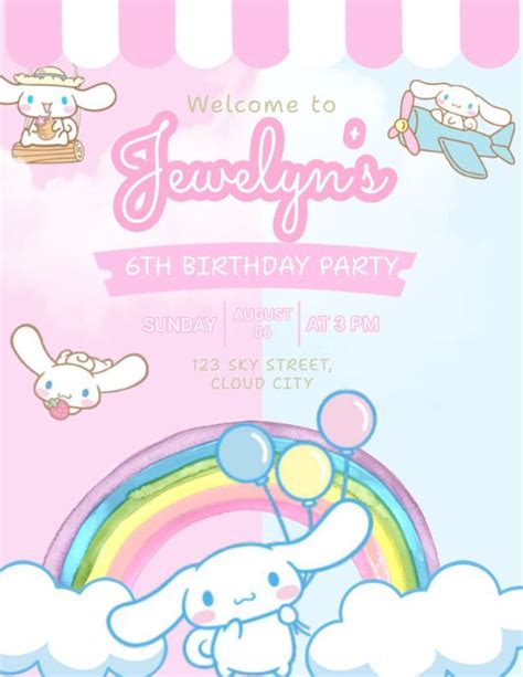 Cinnamoroll Birthday | Hello kitty birthday invitations, Printable birthday invitations, Hello ...