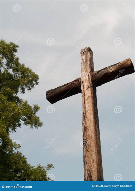 Large Wooden Cross Outdoors With Tree And Sky Stock Photo Image Of