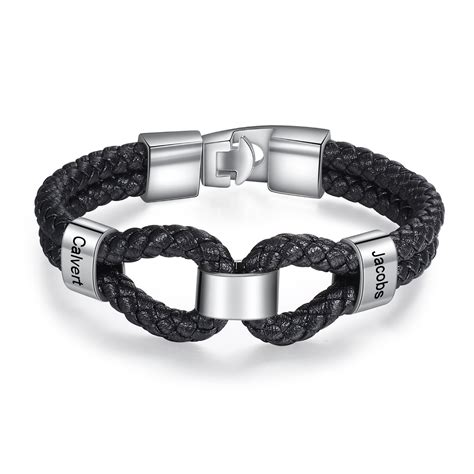 Bracelet Cuir Tress Pr Nom Personnalis Homme