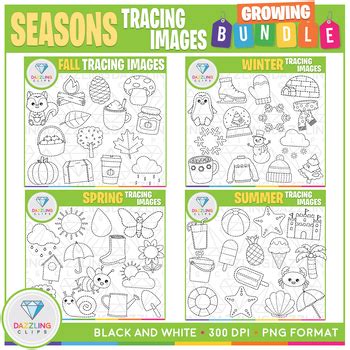 Seasons Tracing Images Clipart Growing Bundle By Dazzling Clips