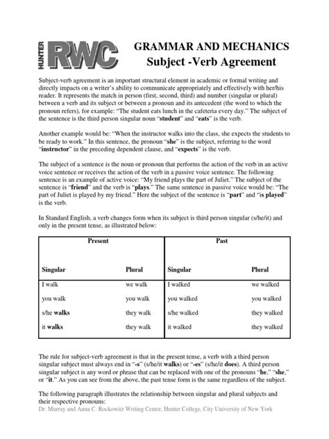 Subject Verb Agreement New Pdf Verb Grammatical Number