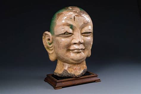 An Imposing Chinese Sancai Glazed Stoneware Head Of A Monk Yuanming