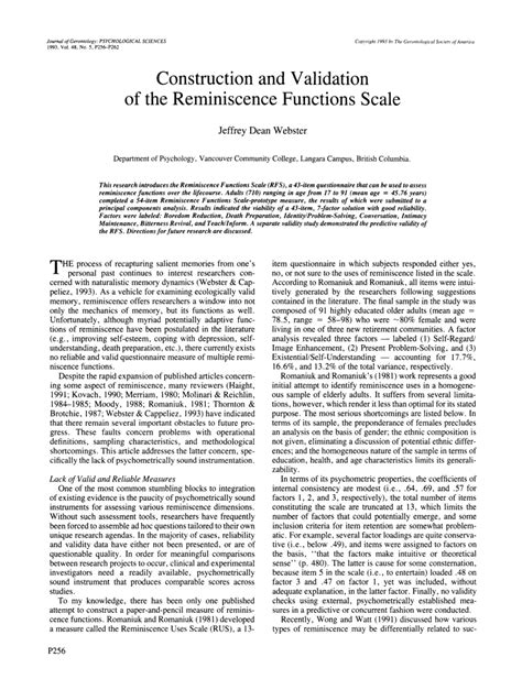 Pdf Construction And Validation Of The Reminiscence Functions Scale