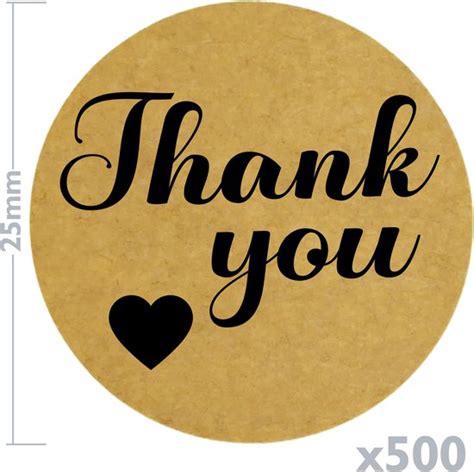 PrimeMatik Ronde Kraftpapier Stickers Thank You 25 Mm Rol Van 500