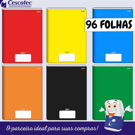 Caderno Grande Brochurao 96 Folhas Capa Dura Jandaia Stiff Escorrega