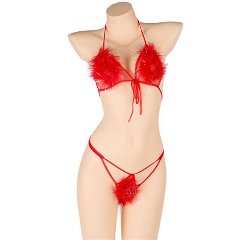 Lady Faux Fur Bra Set Furry Sexy Costume Lingerie Underwear Bar Club