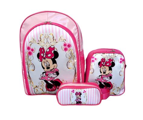 Mochila Costas Minnie Rosa Lancheira Estjo Kit Elo