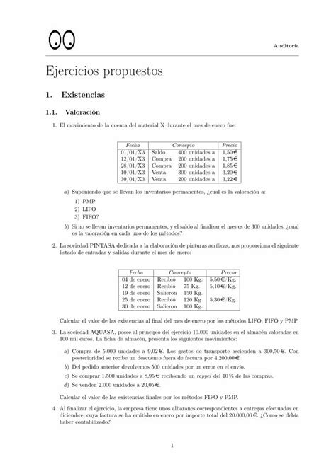 Pdf Ejercicios Propuestos · Ejercicios Propuestos 1 Existencias 11