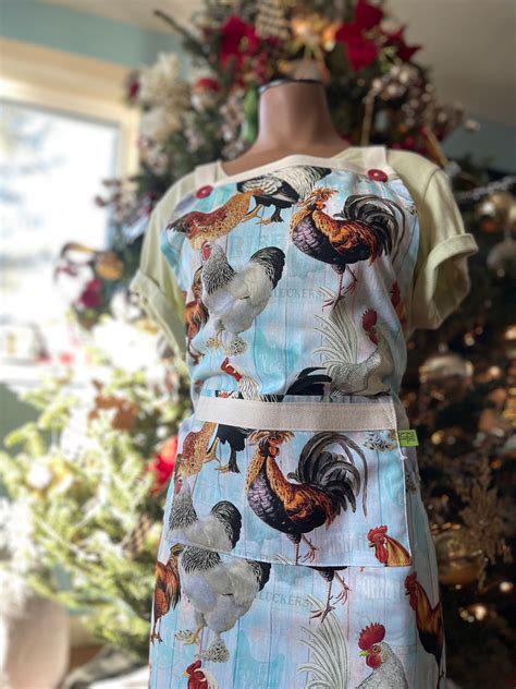 Chicken Apron Rooster Apron Blue Apron Party Apron Novelty Apron Etsy