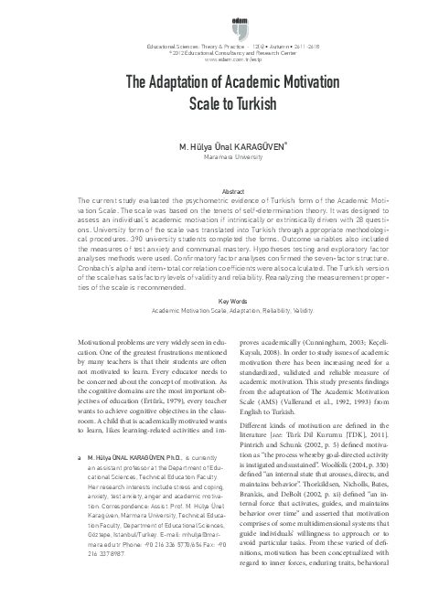 Pdf The Adaptation Of Academic Motivation Scale To Turkish