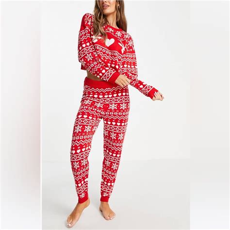 Brave Soul Knitted Fairisle Christmas Sweater And Sweatpants Pajama Set