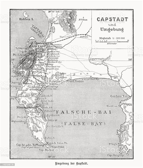 Historical Map Of Cape Town South Africa Wood Engraving Published 1899 ...