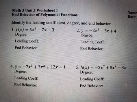 End Behavior Of Polynomial Functions Worksheet Printable Calendars At