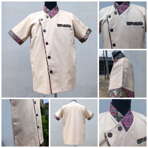 Promo Baju Chef Kombinasi Batik Khusus Laki Laki Lengan Pendek Untuk