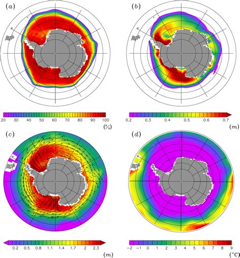 Horizontal distributions of the winter-mean sea ice (a) concentration ... 